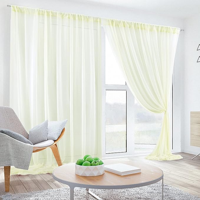 PARTISKY 10ftx7ft Ivory Chiffon Backdrop Curtains, Wrinkle-Free Sheer Fabric Photo Drapes for Wedding Ceremony Arch Birthday Baby Shower Photography Stage Decor 5ft x 7ft, 2 Panel