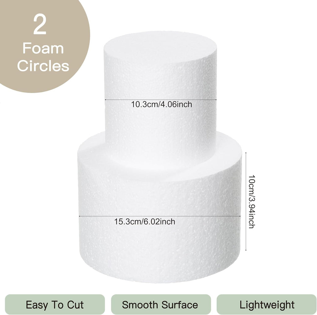 2 Tiers 4" 6" Fake Cake 4 Inch Tall Fake Birthday Cake Rounds Styrofoam Cake Dummies Set for Birthday, Wedding, Baby Shower Display