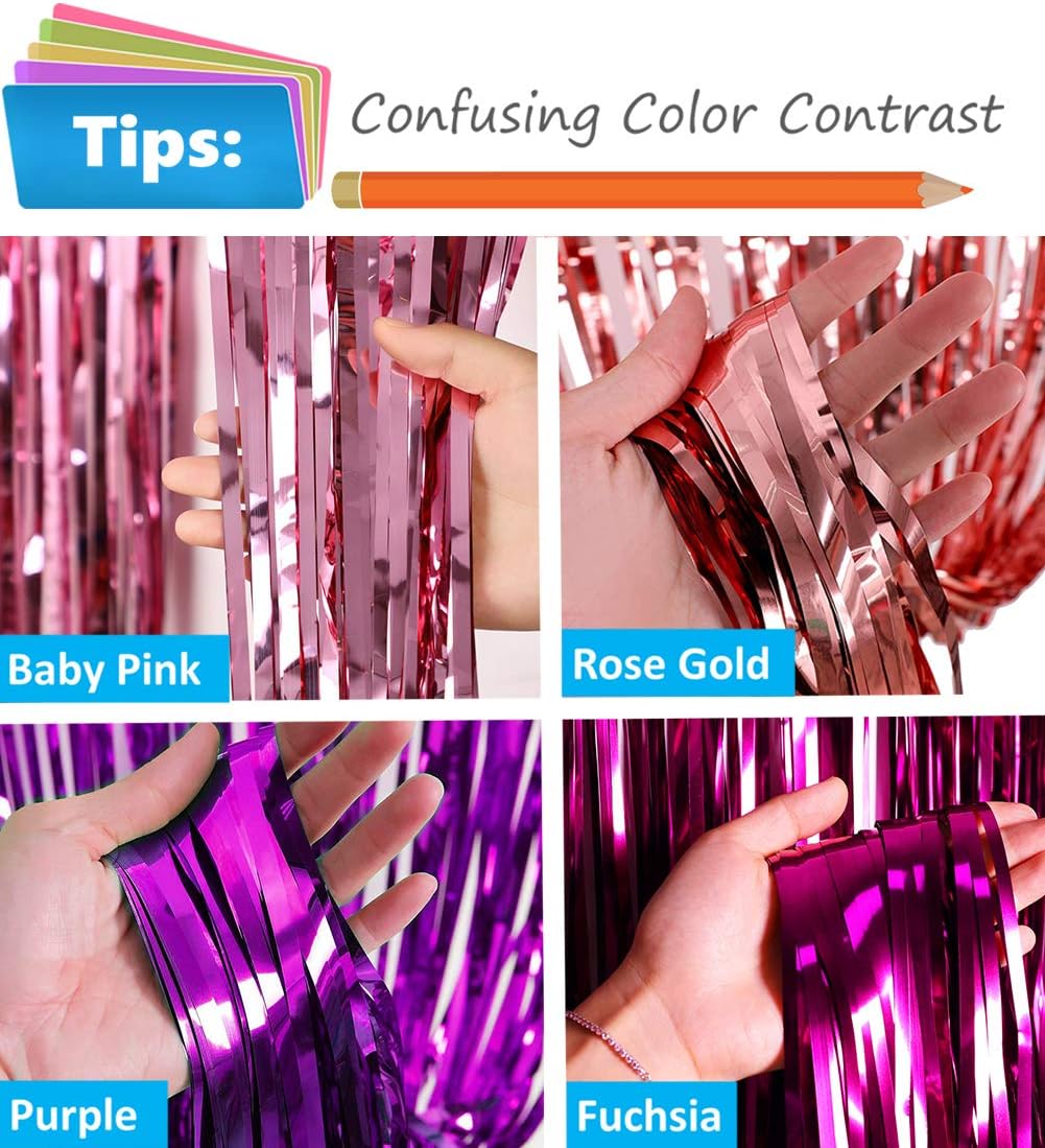 3pc Purple Tinsel Foil Fringe Curtain Backdrop for Mardi Gras Mermaid Under The Sea Themed Wedding Bridal Shower Engagement Graduation Birthday Halloween Party Decorations