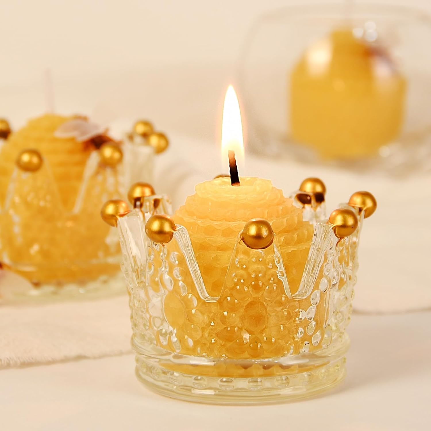 DEYBBY Natural Beeswax Candles Set of 6, Small Bees Wax Votive Candles with Little Bee Decorations as Housewarming Birthday Event Gift Party Favor (Yellow)