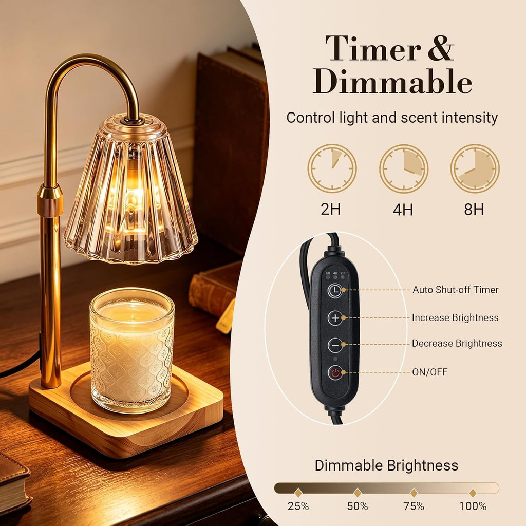 Marycele Candle Warmer Lamp with Timer & Dimmer - Mothers Day Gifts for Women Mom Her, Aesthetic Office Home Decor, Adjustable Height Wax Melter for Candle Jar & 3-Wick Candles (2 Bulbs Included)