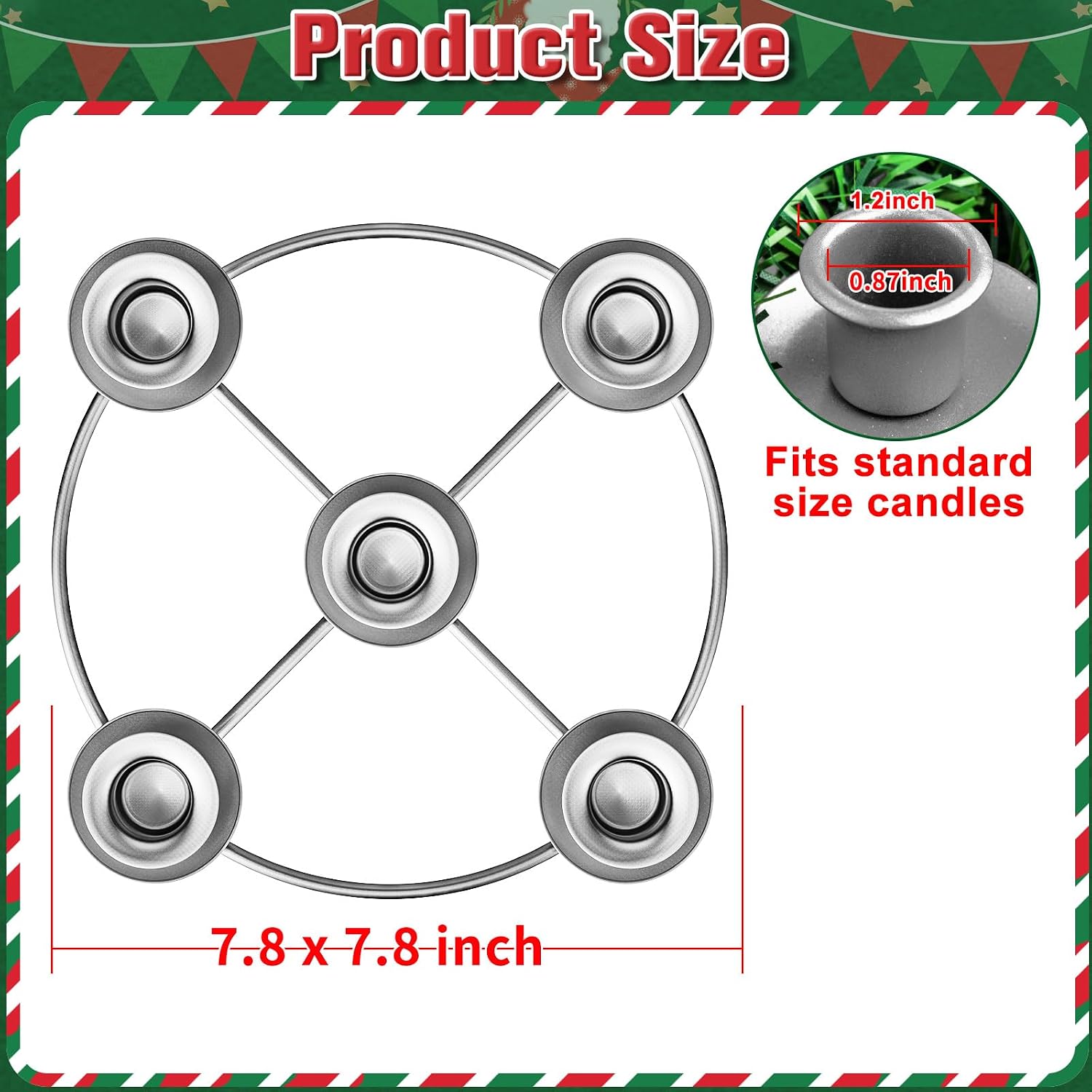 Advent Wreath 5 Candle Holder, Christmas Candle Rings Candle Holder for Tapered Advent Candles, Advent Wreath Ring Table Decoration for Christmas Advent Festival Home Party Church, Silver(No Candles)