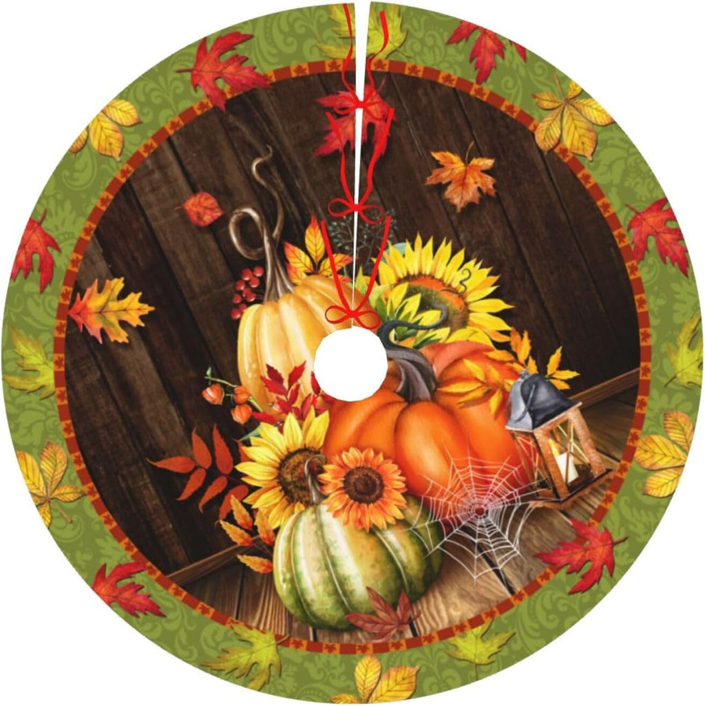 Fall Maple Leaf Christmas Tree Skirt Xmas Tree Mat Halloween Christmas Tree Ornaments Decorations Holiday Party Indoor Outdoor 30"