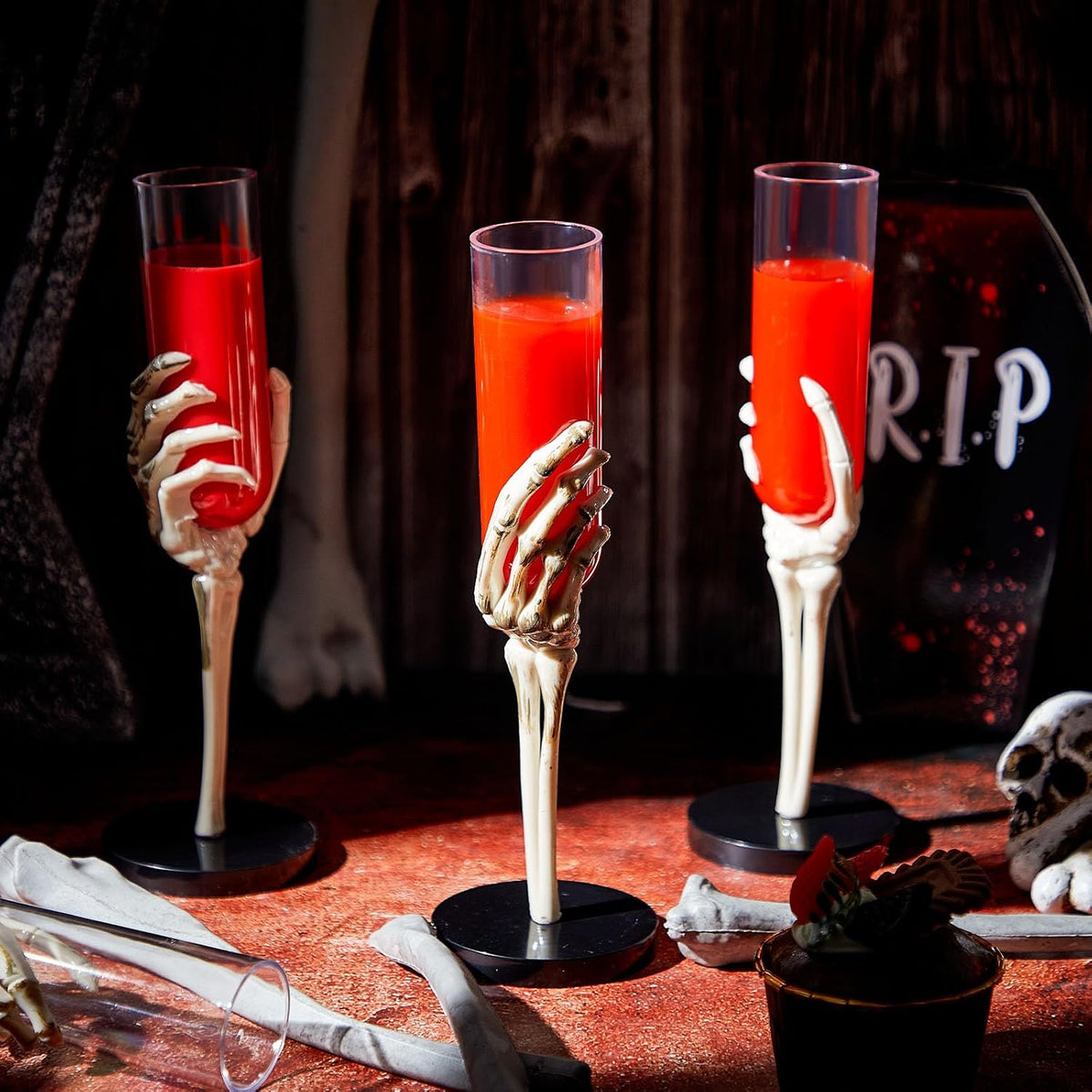 Tanlade 12 Pcs Skeleton Hand Flutes 2.7 Oz Plastic,Champagne