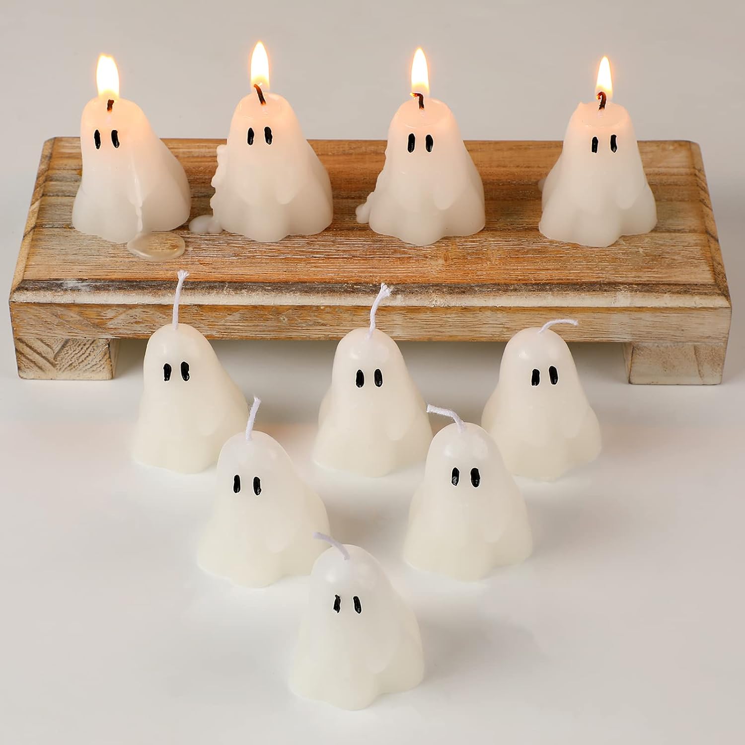Jutom 10 Pcs Halloween Ghost Candles White Burning Candles Soy Wax for Halloween Home Table Party Decorations(Classic)