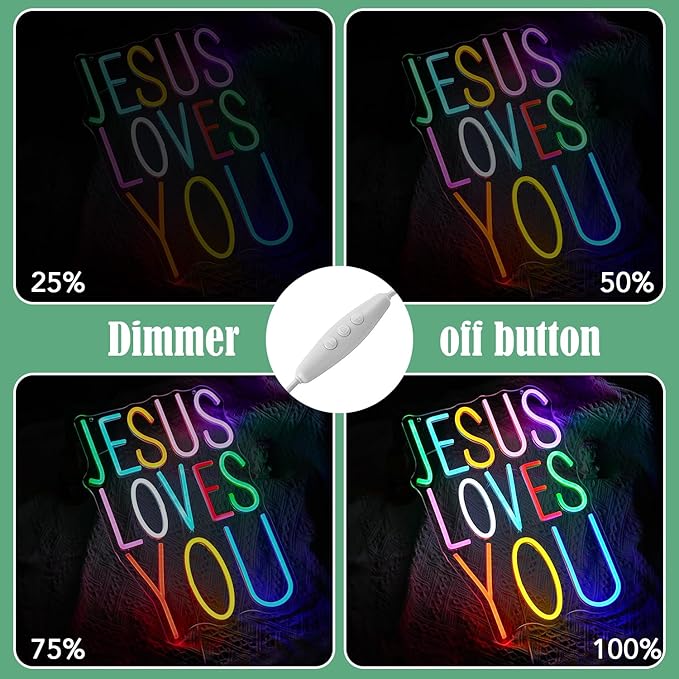Jesus Loves You Neon sign Colorful Led Letters Sign Neon Light for Wall Decor Dimmable Jesus Light Up Sign for Home Christ Church Wedding Birthday Party Decor(USB Power)