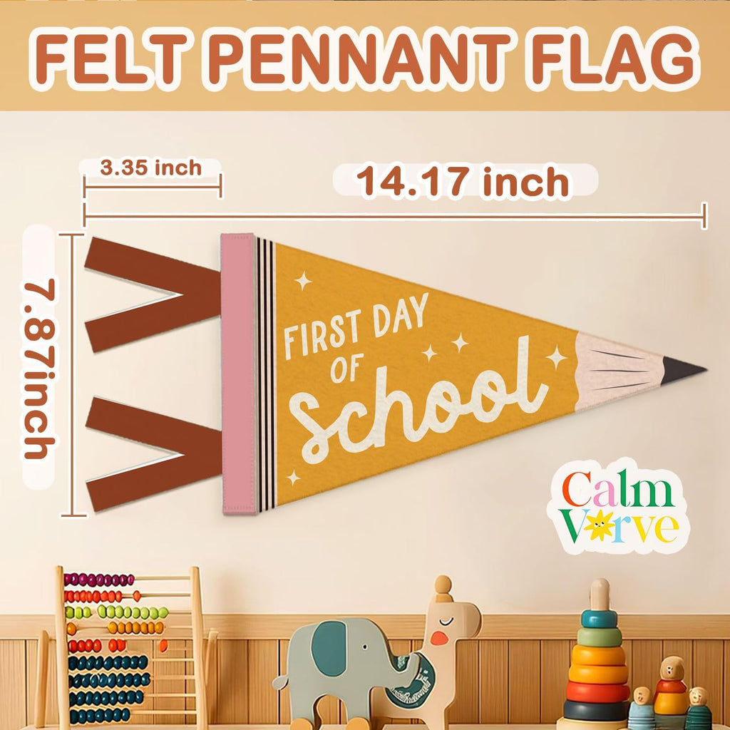 First Day of School Pennant Flag Felt Banner Sign, | First Day of School Decorations，Back to Schools Banner for Kids, Pencil Photo Prop for Preschool Homeschool Classroom Decor