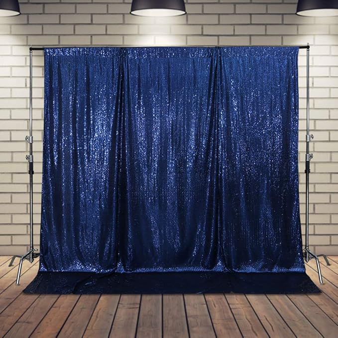 SquarePie Sequin Backdrop Not See Through Thick Stain Background for Photography Glitter Curtain Party 7FT x 7FT Navy Blue