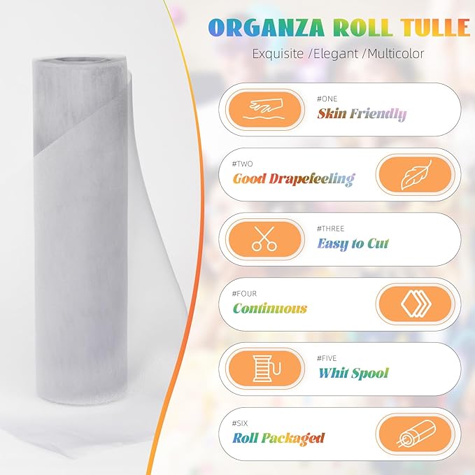 Crystal Organza Fabric Tulle 11 Inch by 50 Yards Sheer Tulle Rolls for DIY Craft Wedding Party Baby Shower Decor Gift Wrapping Party Supplies (Grey)