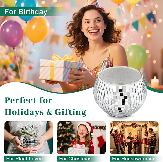 Luditek 6 Pcs Disco Ball Vases, Table Centerpieces for Wedding Birthday Christmas Party, Disco Ball Decor for Home Mirror Glass Vase Silver Ornaments Unique Gifts for Flower Plant Lover