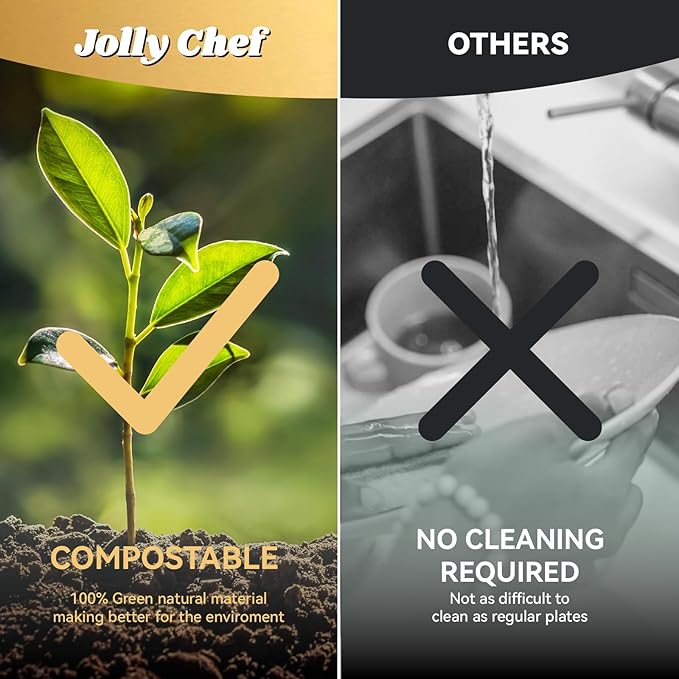 JOLLY CHEF Compostable Heavy Duty Plates 𝟭𝟬 𝗜𝗻𝗰𝗵 [𝟯𝟬𝟬 𝗣𝗮𝗰𝗸] Eco-Friendly Disposable Paper Plates Made of Bagasse Biodegradable Bulk for Party Dinner Sugarcane Fibers Round (Natural)