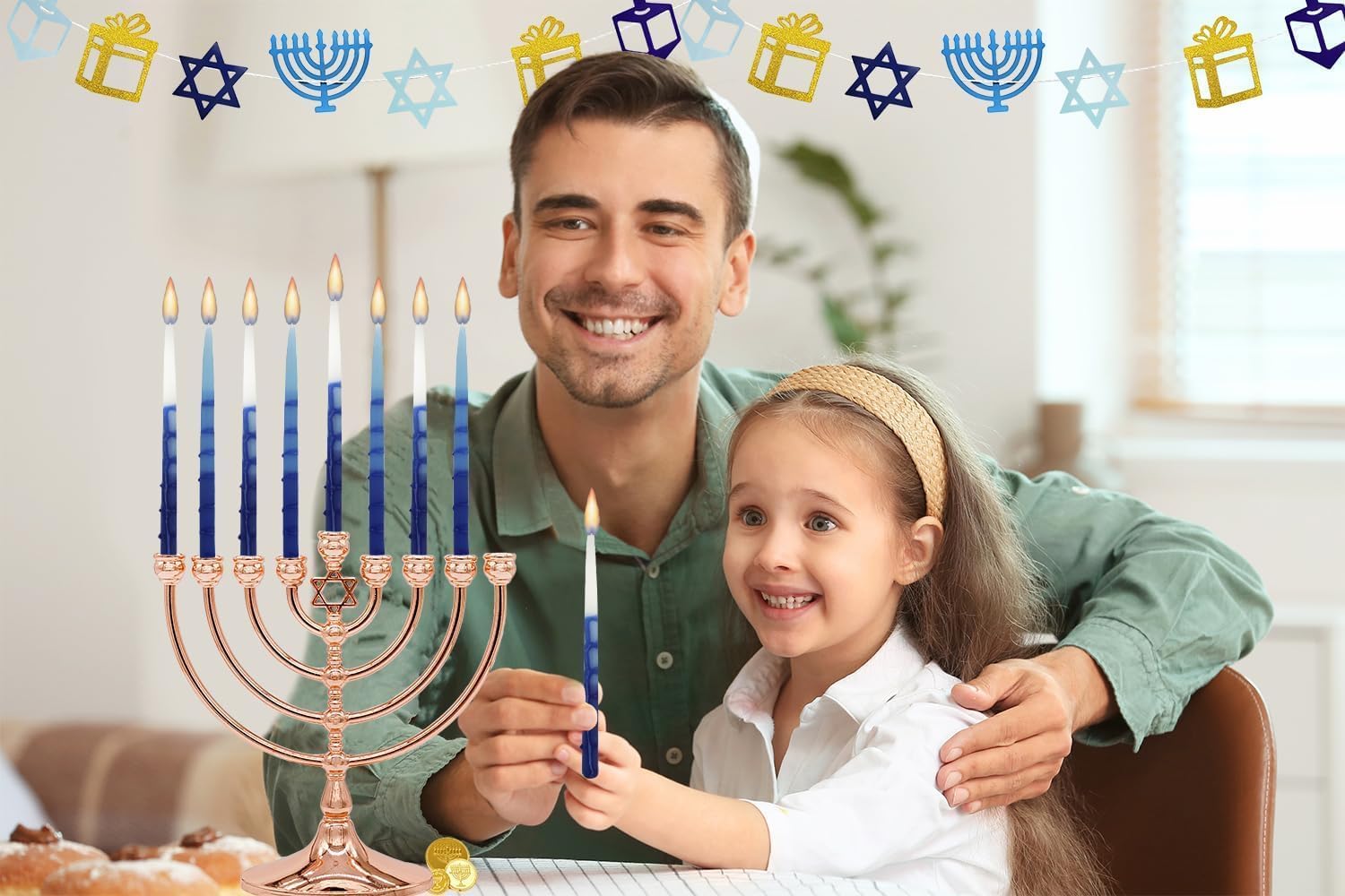 The Dreidel Company Dripless Deluxe Tapered 1-Hour Burn Time Pastel Blue and White Hanukkah Menorah Candles Includes 45 Candles for All 8 Nights of Chanukah