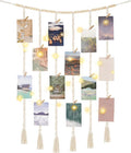 Mkono Macrame Hanging Photo Display Wall Decor with String Lights, Boho Wooden Beads Garland Collage Picture Card Frame Holder with 30 Clips for Bedroom Living Room Dorm, Teen Girls Christmas Gifts