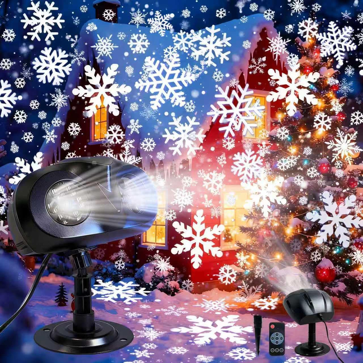 outdoor christmas projector lights, snowflake projector with remote, main product view
