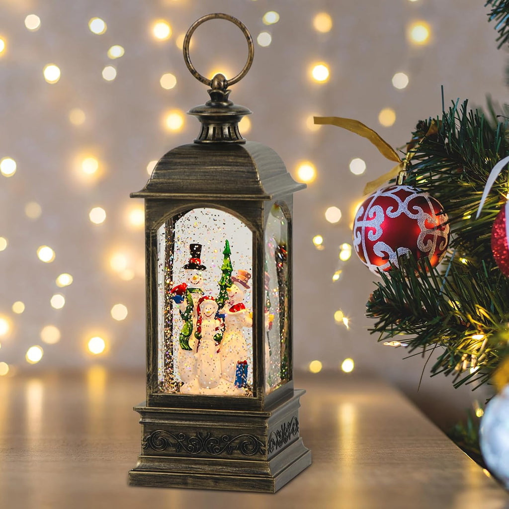 Christmas Snow Globe Swirling Glittering Snowman Scene with Timer & Music, Lighted Water Lantern USB Lined/Battery Operated for Christmas Festival Decoration Gifts - 11.4 inch