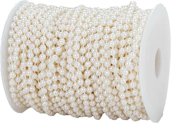 5mm Crafts Faux Pearl Beads Garland Pearl Bead Roll Strand of Pearls to Decorate Floral Centerpieces Wedding Party Favor Christmas Tree(99 Feet Ivory)