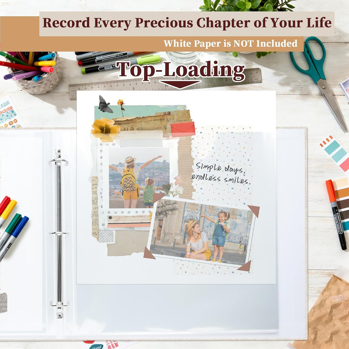 12x12 Inch Large Scrapbooks Photo Album, 3 Ring Binder, Beige