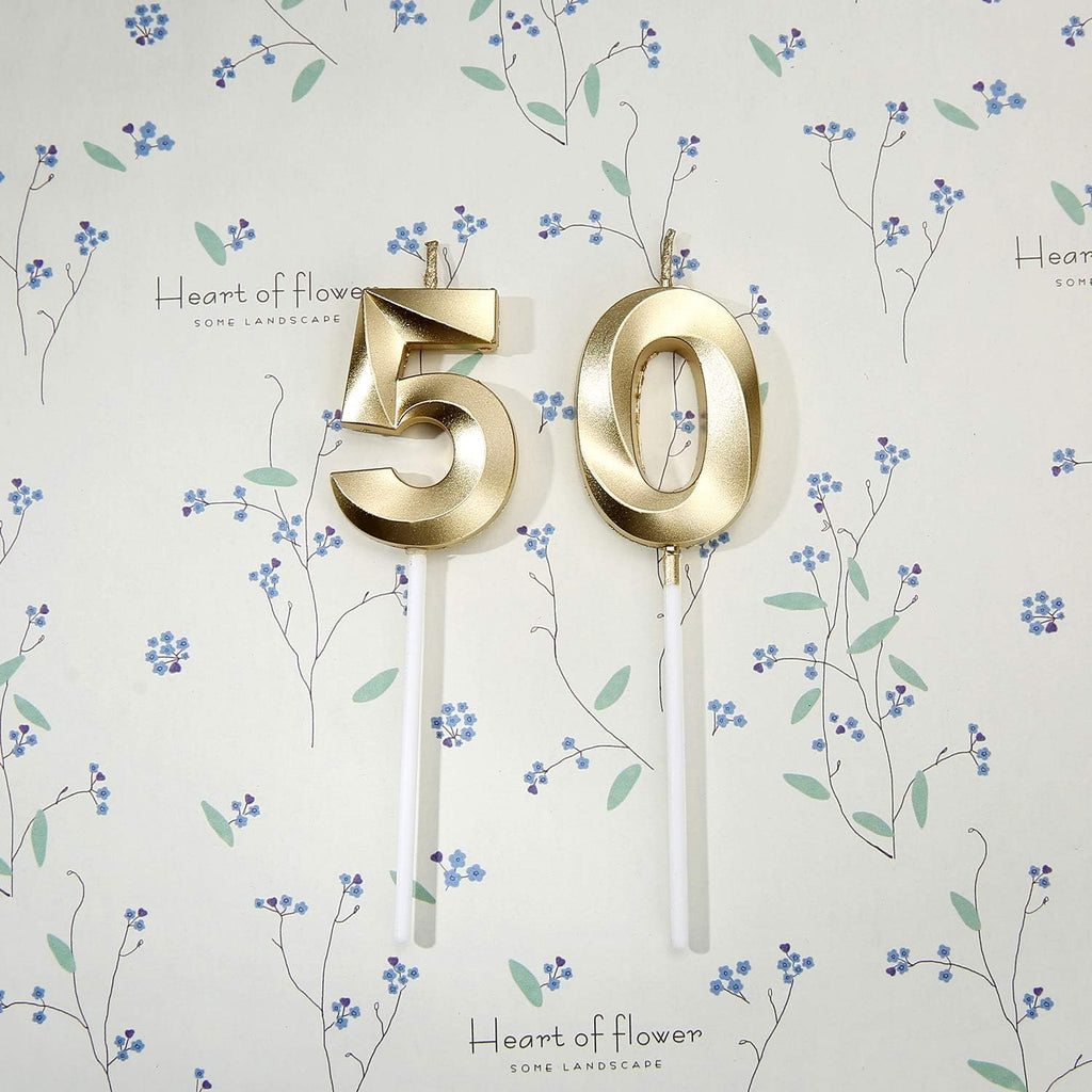 50th Birthday Candles,Gold Number 50 Cake Topper for Birthday Decorations Party Decoration