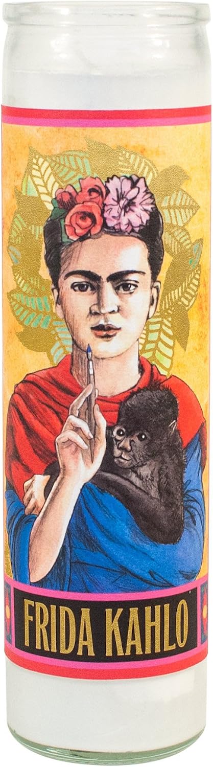 The Unemployed Philosophers Guild Frida Kahlo Secular Saint Candle - Unscented 8 Inch Tall Glass Prayer Votive, Made in the USA
