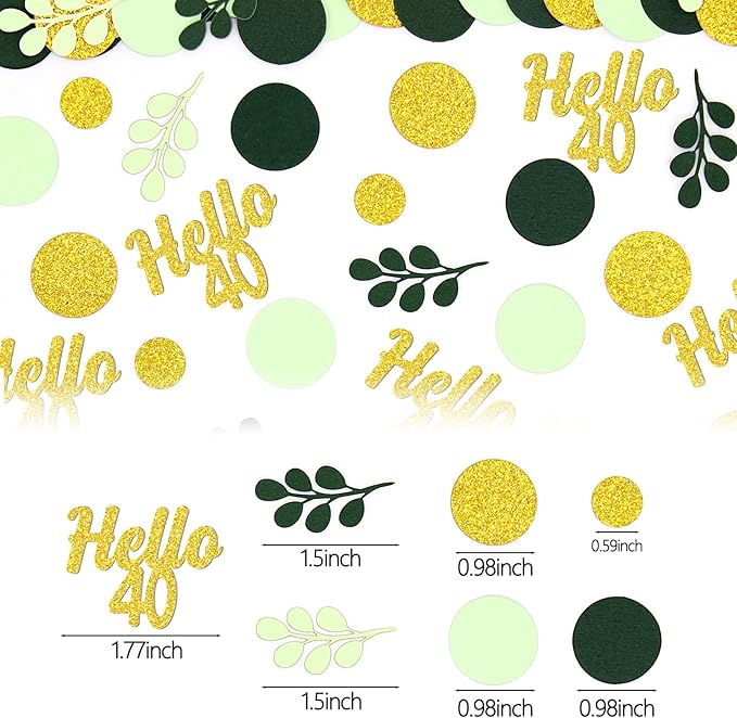 300PC Gold Glitter and Sage Green Happy 40th Birthday Decorations for Men/Women Greenery 40th Birthday Confetti for Table Forty Party Decor Supplies