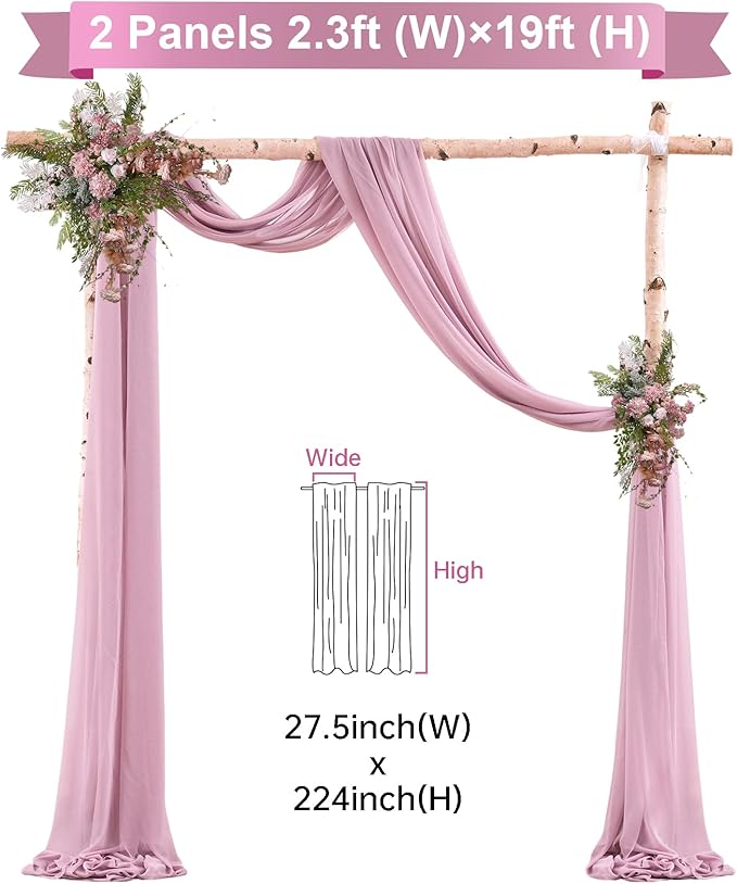 Arch Drapes for Wedding Arch Draping Fabric Dusty Rose Sheer Backdrop Curtain for Ceremony Bridal Party Decor 19Ft Length x 28" Width 2 Panel