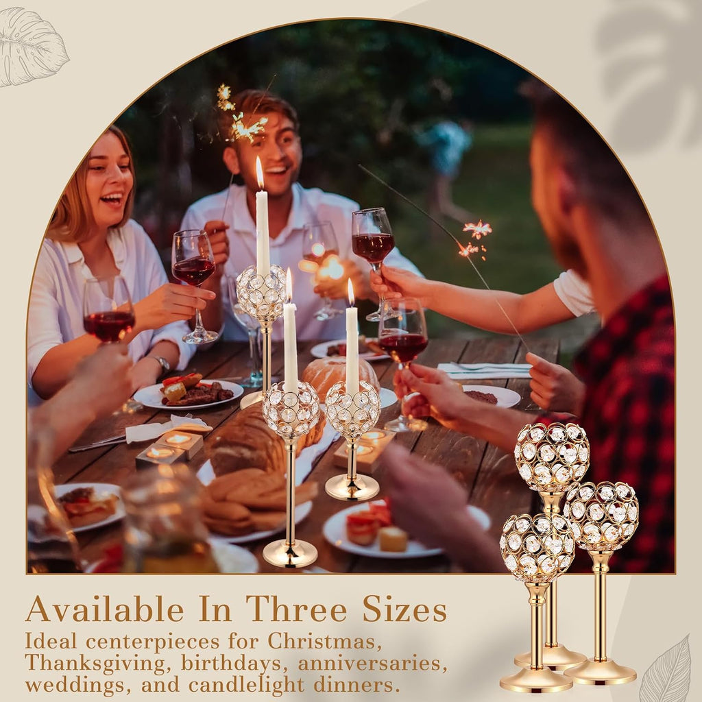 Mimorou 6 Pack Crystal Candle Holders Gold or Silver Candle Holders Bulk Tealight Candlestick Crystal Candelabras for Wedding Party Valentine Christmas Dining Table Centerpieces Decoration (Gold)
