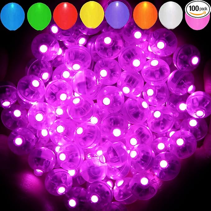 Aogist 100pcs Pink Balloon Lights,Long Standby Time Waterproof Mini Light,Battery Powered,Round LED Ball Lamp for Latex Balloon Paper Lantern Party Wedding Festival Christmas Halloween Decorative