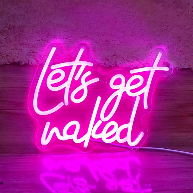 Lets Get Naked Neon Sign Let's Get Naked Neon Signs for Wall Decor, Led Light Sign for Girls Thanksgiving Bedroom Birthday Party Bar, 11.8" x 9.4"