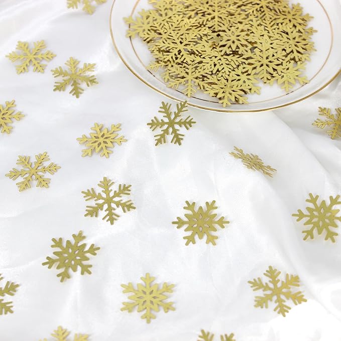 200PC Gold Foil Paper Snowflakes Confetti Christmas Party Table Decorations Snowflake For DIY Crafts For Winter Holiday Wedding Birthday Baby Shower Party Supplies