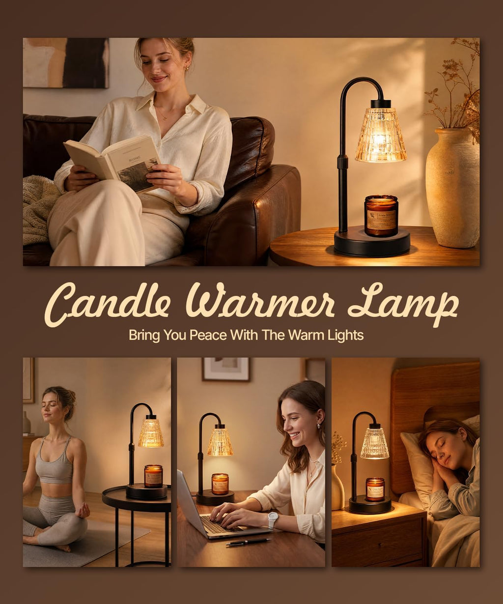 Candle Warmer Lamp with Remote Control Timer Dimmer - Wax Melt Warmer with 2 Bulbs, Adjustable Height, Birthday Gifts for Mom Women, House Warming Gifts New Home Decor (Round)
