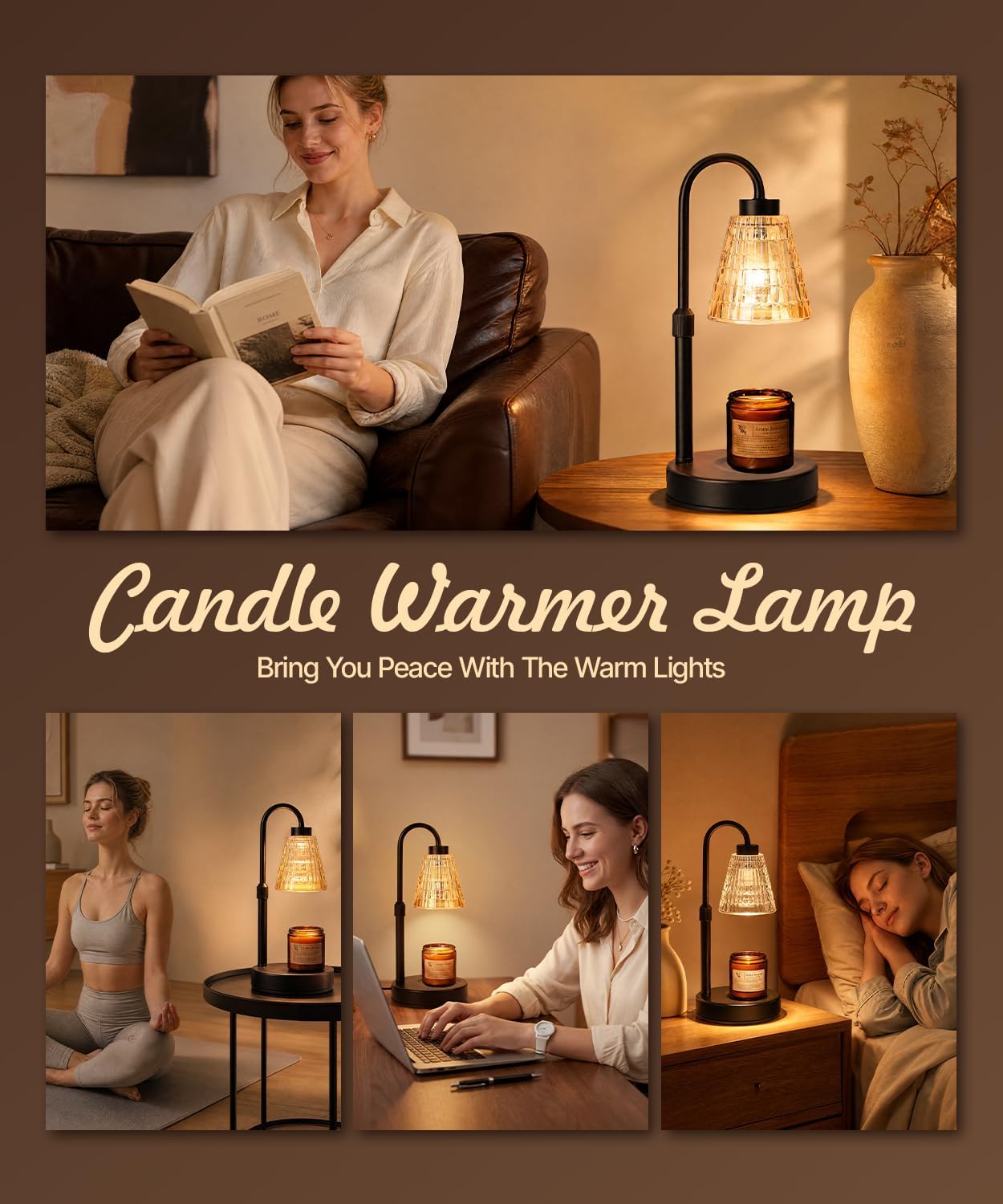 Candle Warmer Lamp with Remote Control Timer Dimmer - Wax Melt Warmer with 2 Bulbs, Adjustable Height, Birthday Gifts for Mom Women, House Warming Gifts New Home Decor (Round)