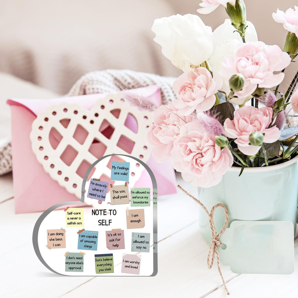 Note to Self Motivational Decor - Office Acrylic Heart Gift Therapy Mental Health Print Decorations for School Counseling Office Therapy Desktop Art Decoration School Counselor, Therapist Office Gifts