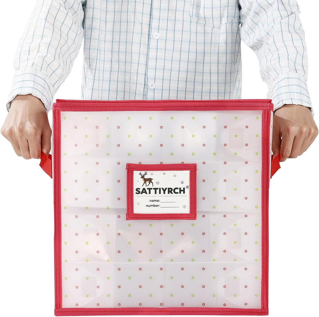 Sattiyrch Plastic Christmas Ornament Storage Box with Trays,Customizable Dividers, Dust-Proof Durable Ornament Organizer Holder,Christmas Storage Containers,Holds 64 x 3 Ornaments