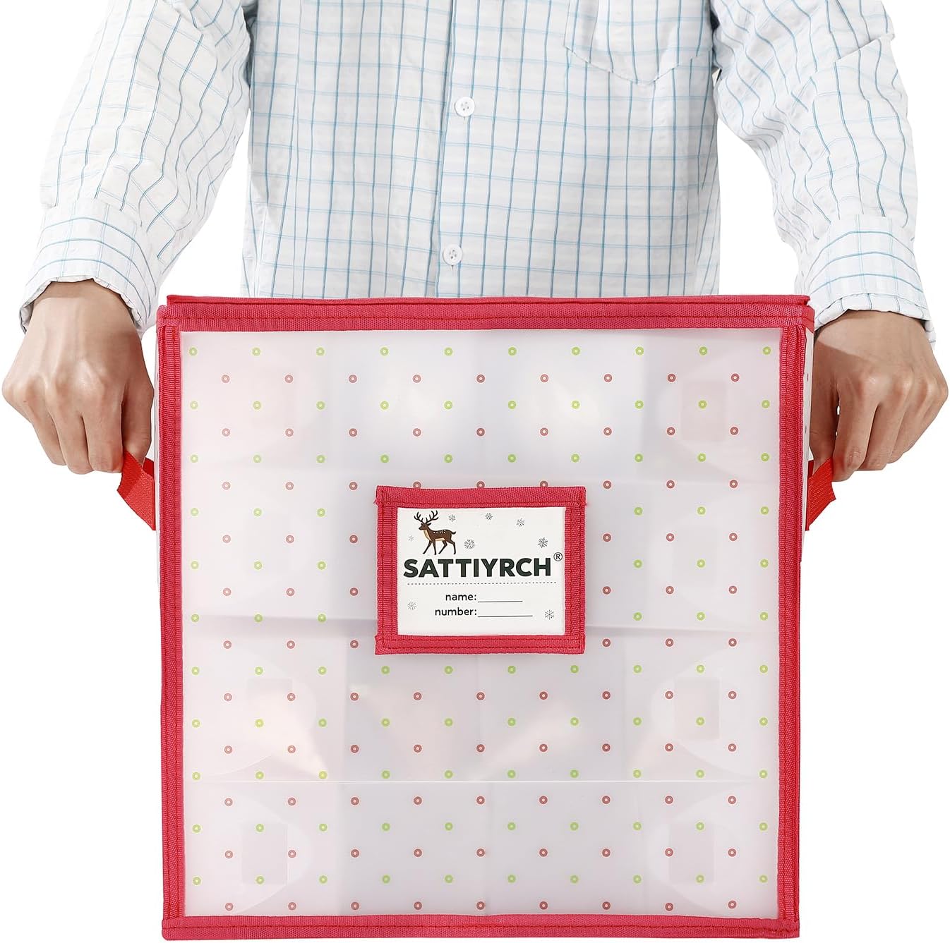 Sattiyrch Plastic Christmas Ornament Storage Box with Trays,Customizable Dividers, Dust-Proof Durable Ornament Organizer Holder,Christmas Storage Containers,Holds 64 x 3 Ornaments