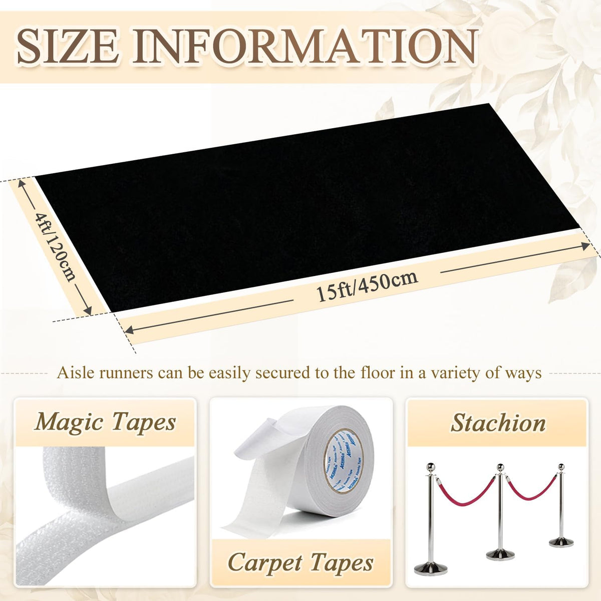 Black Aisle Runner 4FTx15FT Aisle Runner for Wedding Ceremony Velvet Aisle Ru...