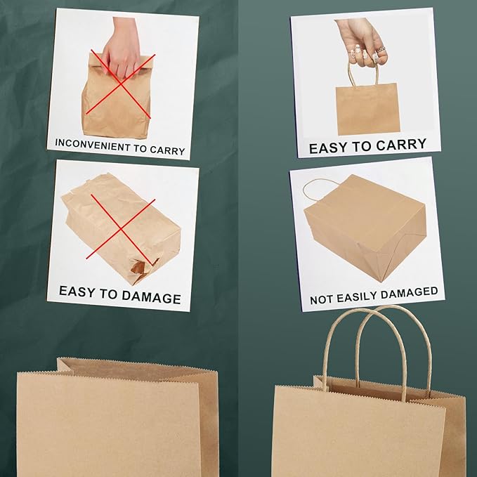 METRONIC Paper Gift Bags 5.25x3.75x8 50Pcs, Christmas Gift Wrap Bags with Handles, Brown Kraft Paper Bag for Small Business, Bulk Party Favors Bag for Birthday, Shopping, Retail, Made in USA