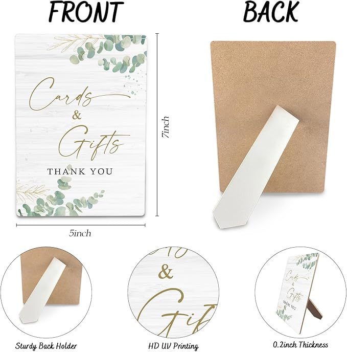 Cards & Gifts Sign, Wedding Party Decorations for Reception, Cards & Gifts Wooden Stand Signs 5x7 Inch for Wedding, Thank You Table Sign