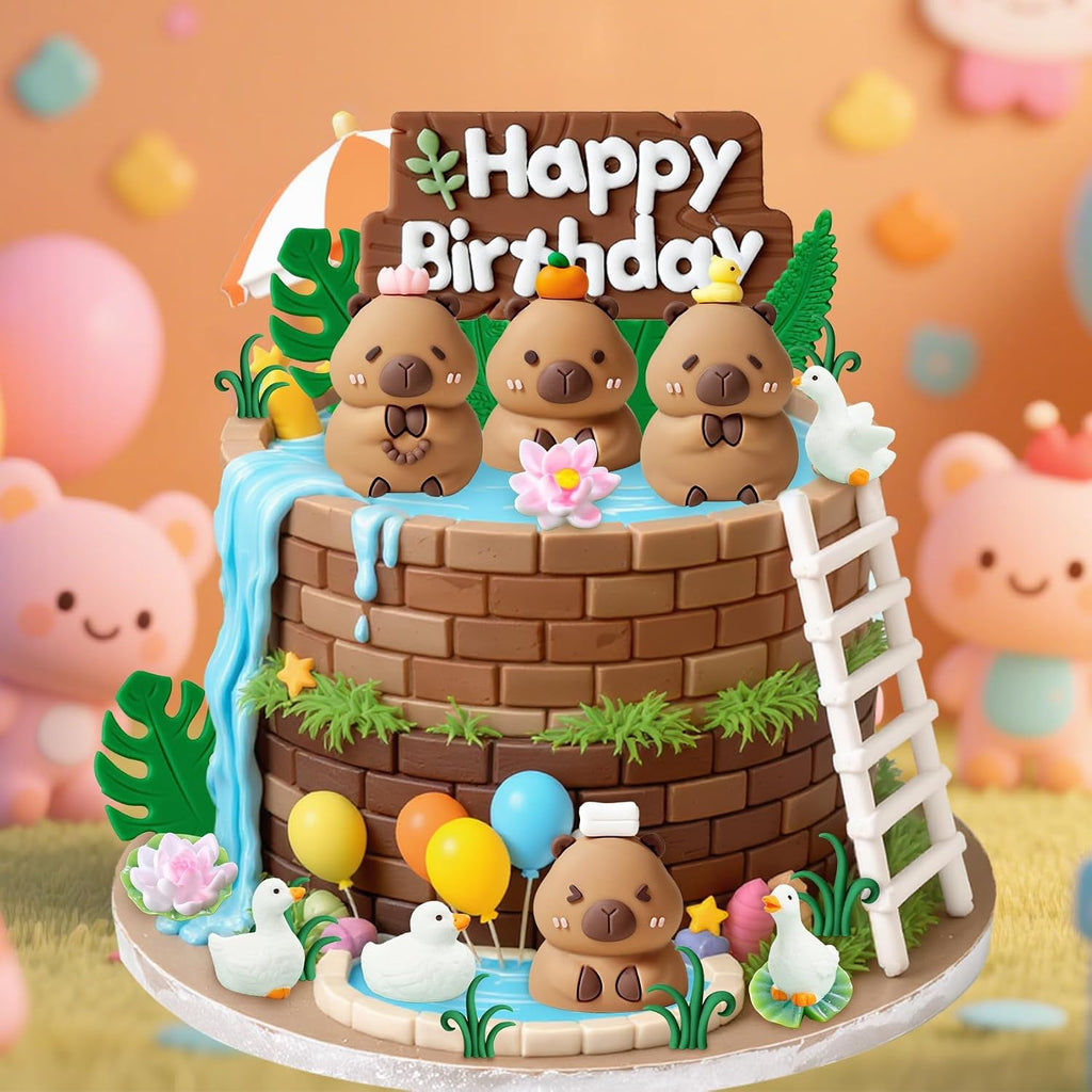 Knana 25Pcs Capy Cake Toppers Capy Figurine Birthday Cake Decorations with Duck Cake Topper for Capy Baby Shower Birthday Party Supplies