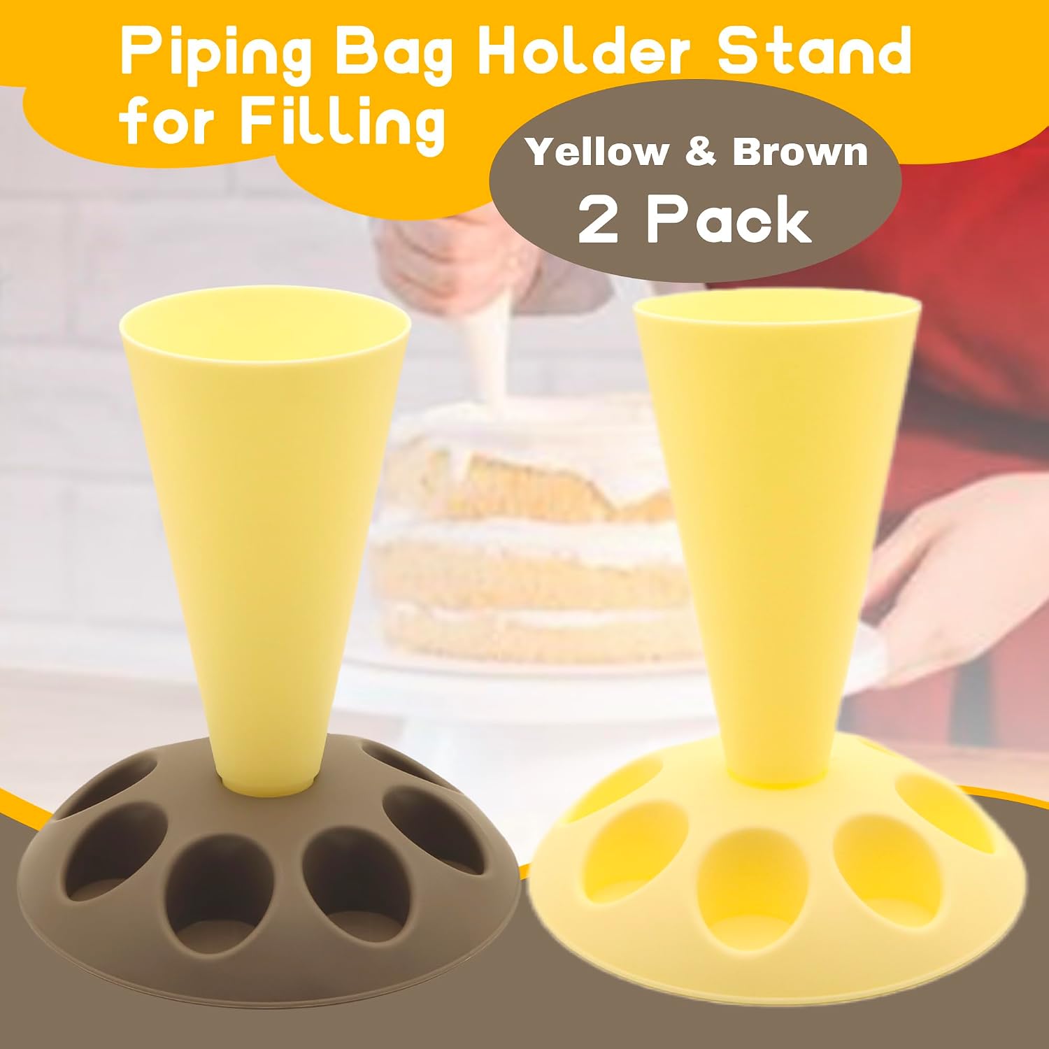2 Pack Piping Bag Holder – Piping Bag Holder Stand for Filling, Icing Bag Holder, Pastry Bag Holder Stand with 8 Nozzle Slots, Includes 100 Pcs 13 in Piping Bags, 6 Icing Nozzles & 5 Couplers