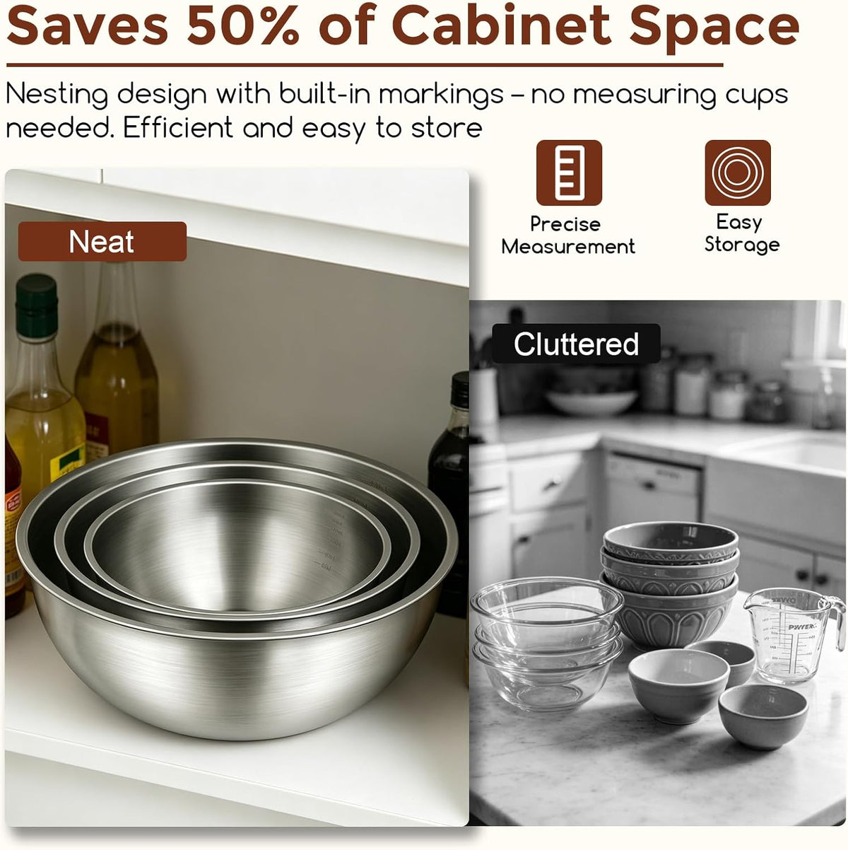 Gronivex Stainless Steel Mixing Bowls Set, 3-Piece (1.5, 2.2 & 3.4 Qt)