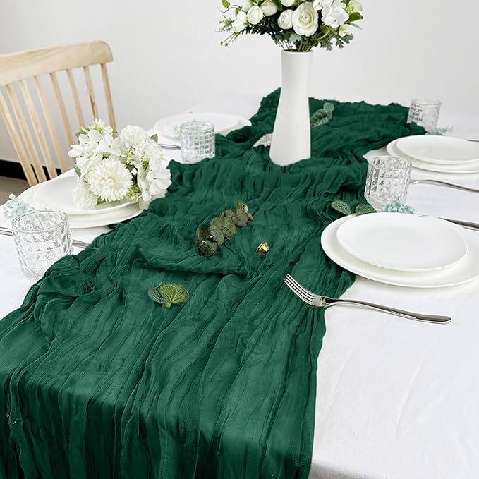 6 Pack Cheesecloth Table Runner 10Ft Christmas Gauze Boho Table Runners for Wedding Decor Bridal Shower Decorations Baby Shower Party(35" x 120")