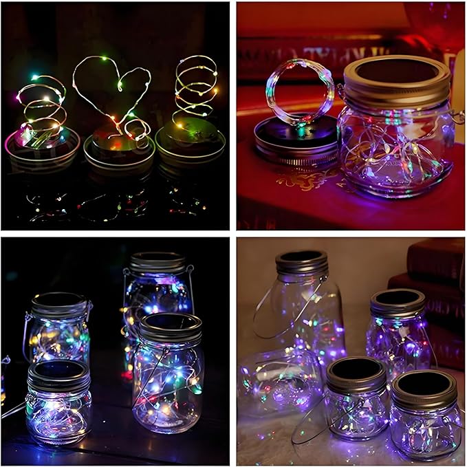 VOOKRY 12 Pack Solar Mason Jar Lights, 30 LED Mason Jar Lids Waterproof Firefly Fairy String Lights with 12 Hangers(No Jars), for Outdoor Patio Garden Yard Lawn Party Wedding Decoration - Multicolor