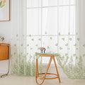 VISIONTEX White Sheer Voile Curtains, Decorative Green Embossed Butterflies Rod Pocket Window Drapes for Home Kitchen, Living Room and Bedroom 54 x 84 Inch, Set of 2 Curtain Panels