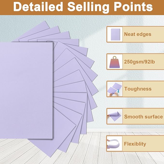28 Sheets Purple Cardstock 8.5 x 11 Crafts Paper, 92lb Heavyweight Lavender Card Stock for DIY Cards Making, Birthday Decorations, Greeting Cards, Invitations, Certificates