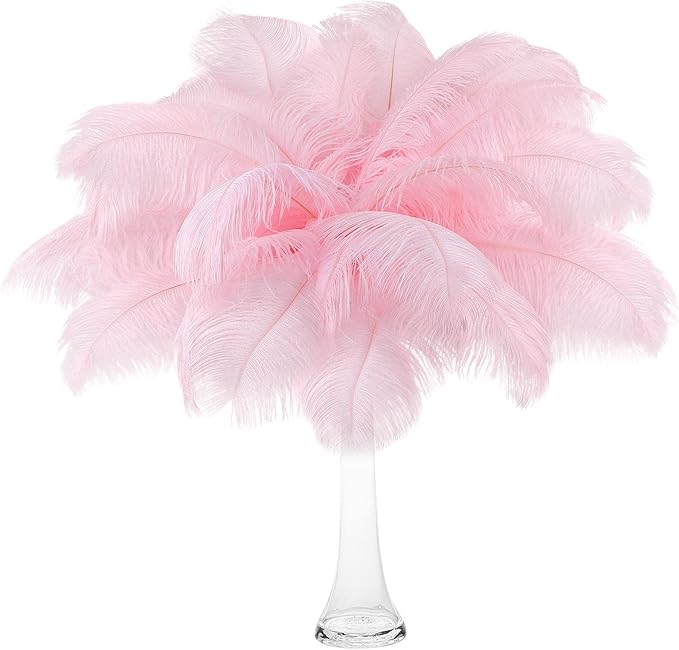 Retrowavy 30 Pcs 18-20 Inch Large Natural Ostrich Feathers Bulk for Centerpieces for Wedding Party Centerpieces Home Decoration Flower Arrangement (Pink)