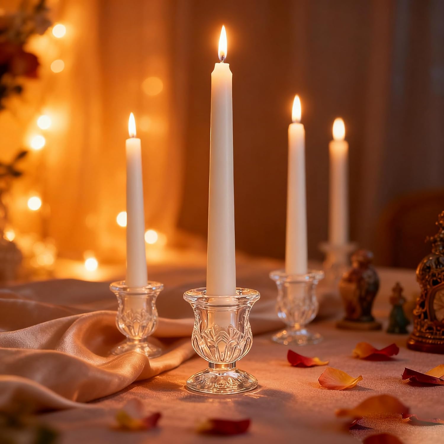 48 Pcs Clear Glass Taper Candle Holders Bulk, 2.5 Inch Small Candlestick Stands, Elegant Table Centerpieces for Wedding, Christmas, Valentine’s Day, Party, Home and Dining Room Decorations (Clear)