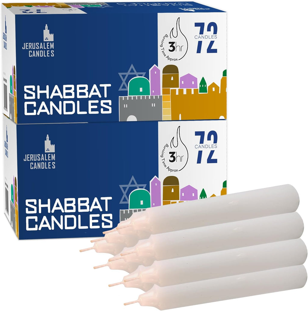 Jerusalem Candles - Traditional Shabbos Candles - 3 Hour - 2-Pack x 72 Candles (144 Candles)