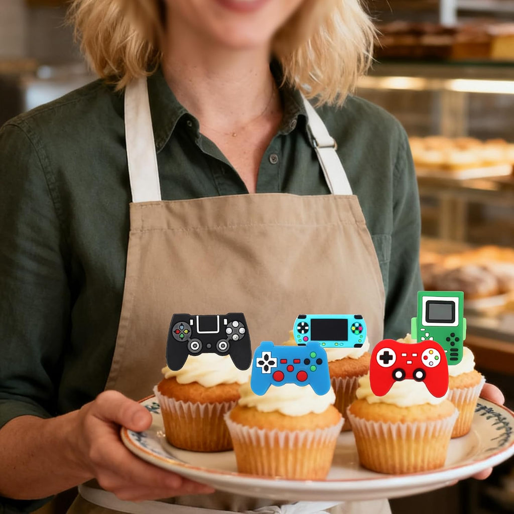 24 PCS Video Game Cupcake Rings Toppers Video Game Birthday Party Decorations Game On Controllers Cupcake Toppers for GamePad Theme Baby Shower Birthday Anniversary Party Cake Decorations Supplies