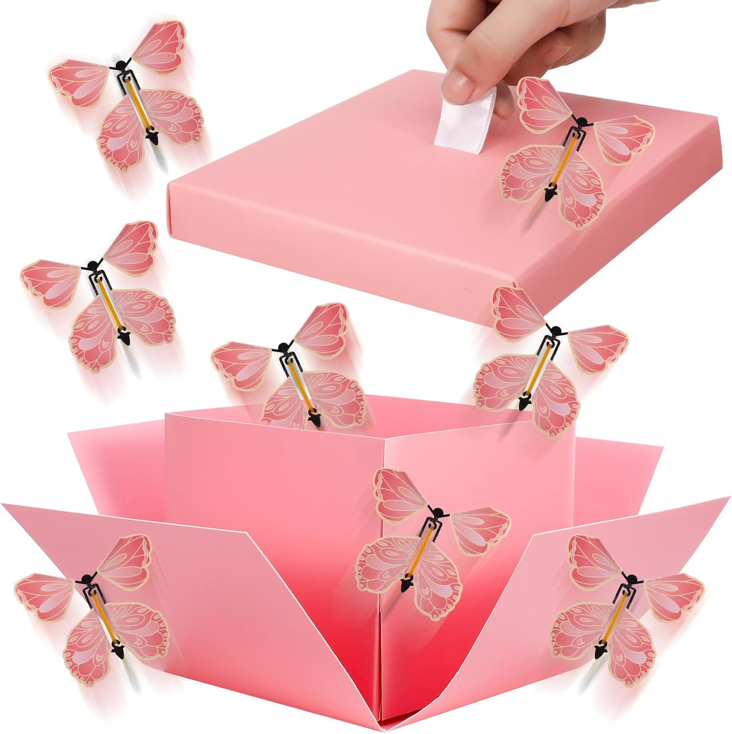 XLSXEXCL Butterfly Explosion Cardboard Gift Box, Flying Butterfly Surprise Box for Birthday, Wedding, Anniversaries, Christmas (Pink)