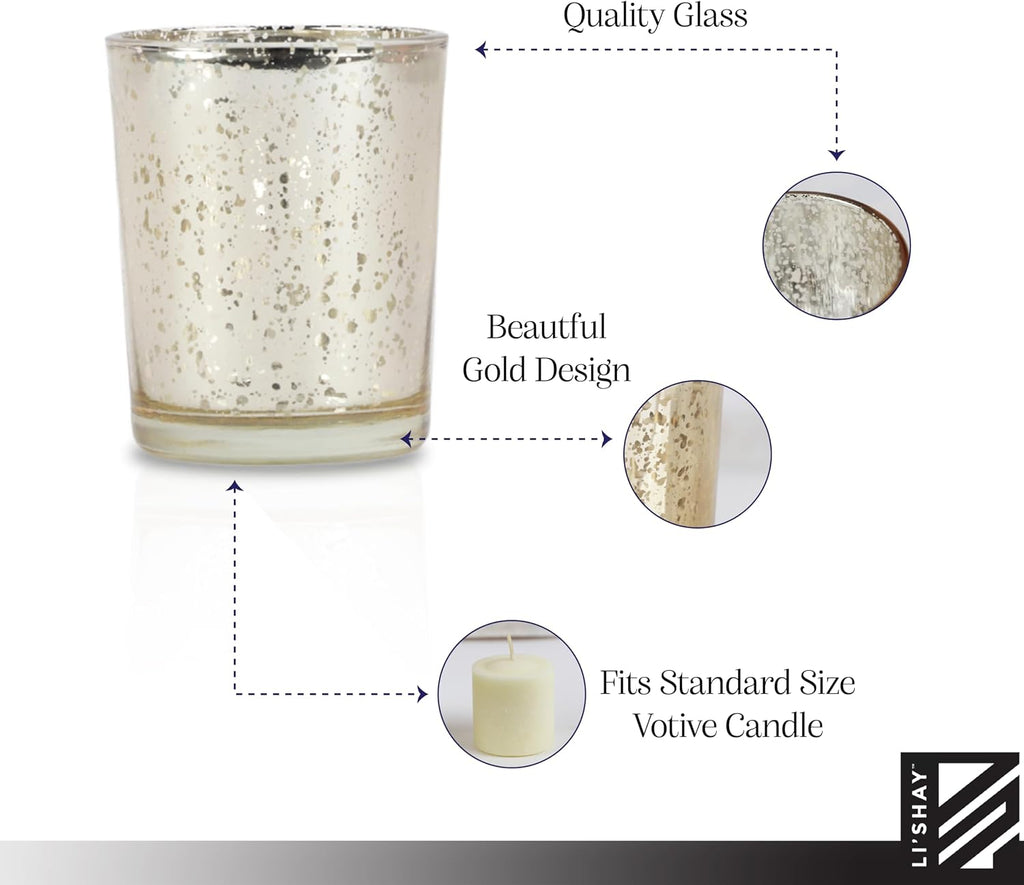 Li'Shay Gold Spot Plated Glass Candle Holder for Votive - Set of 2